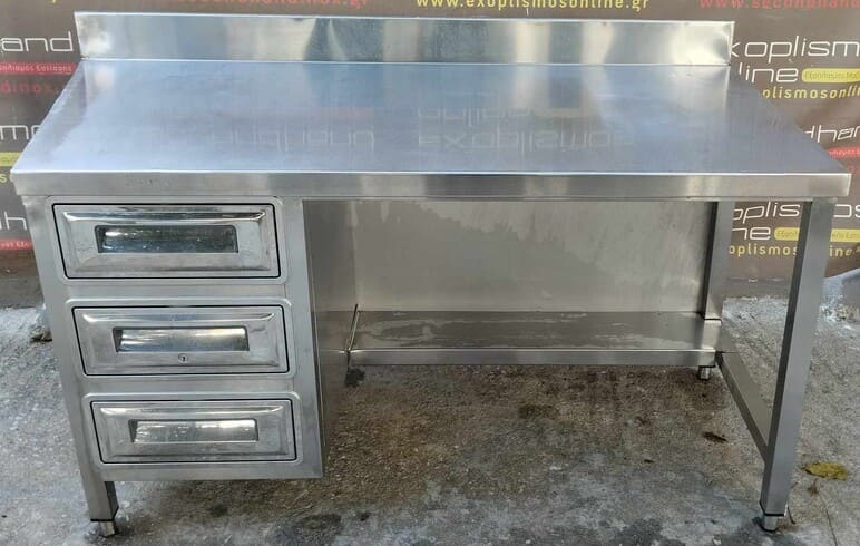 Τραπέζι Εργασίας Ανοξείδωτο Με Φάλτσο 131/147,5x74x74Cm - Μεταχειρισμένο